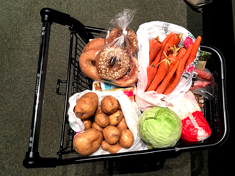 Grocery cart full of food